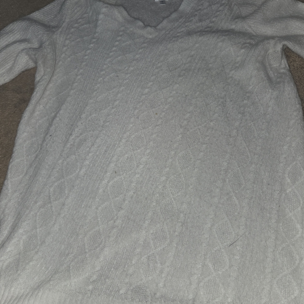 dressbarn Women's Ivory Cable Knit V-Neck Sweater